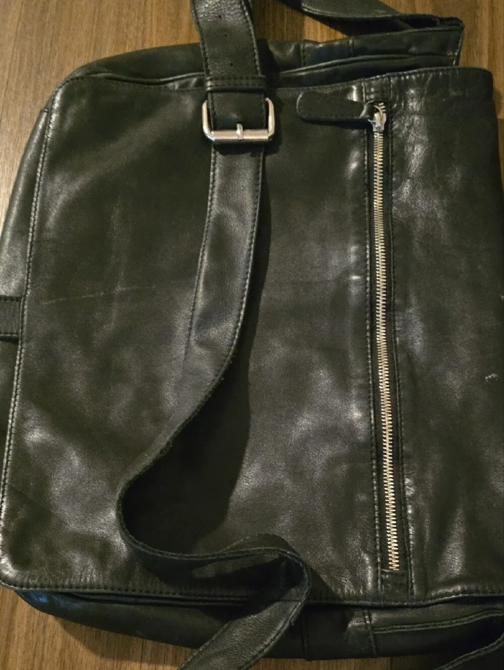 Black Leather Messenger Bag for Men